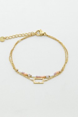 A0866B-Bracelet 2 rangs doré en acier inoxydable avec pierres et perles de rocaille-VERT