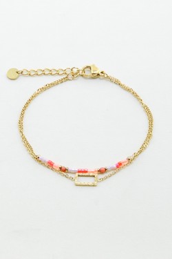 A0866B-Bracelet 2 rangs doré en acier inoxydable avec pierres et perles de rocaille-VERT