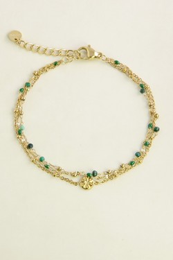 AL0773B-Bracelet 3 rangs doré en acier inoxydable avec pierres-VERT FONCÉ