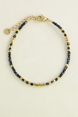 AL0700B-Bracelet doré en acier inoxydable avec pierres-BLEU FONCÉ