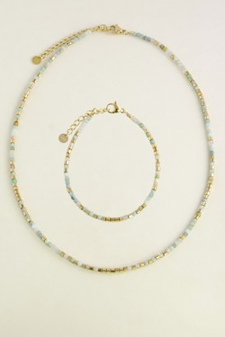 AL0700B-Bracelet doré en acier inoxydable avec pierres-BLEU FONCÉ