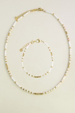 AL0700N-Collier doré en acier inoxydable avec pierres-NOIR