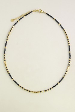 AL0700N-Collier doré en acier inoxydable avec pierres-NOIR
