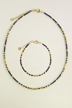 AL0700N-Collier doré en acier inoxydable avec pierres-NOIR