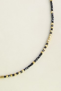 AL0700N-Collier doré en acier inoxydable avec pierres-NOIR