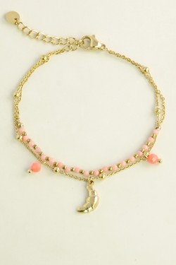 A0939B-N Parure dorée en acier inoxydable, pierres et pendentif croissant de lune-CORAIL