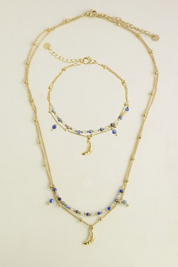 A0939B-N Parure dorée en acier inoxydable, pierres et pendentif croissant de lune-CORAIL