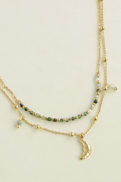 A0939N-Collier doré en acier inoxydable, pierres et pendentif croissant de lune-BLEU