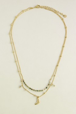 A0939N-Collier doré en acier inoxydable, pierres et pendentif croissant de lune-BLEU
