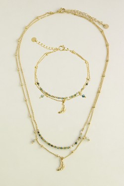 A0939N-Collier doré en acier inoxydable, pierres et pendentif croissant de lune-BLEU