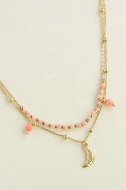 A0939N-Collier doré en acier inoxydable, pierres et pendentif croissant de lune-BLEU