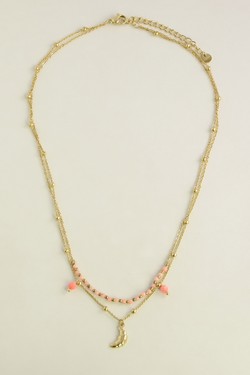 A0939N-Collier doré en acier inoxydable, pierres et pendentif croissant de lune-BLEU