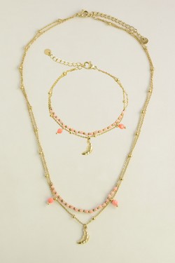 A0939N-Collier doré en acier inoxydable, pierres et pendentif croissant de lune-BLEU