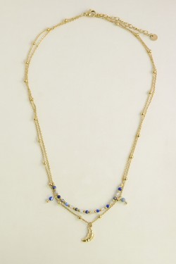 A0939N-Collier doré en acier inoxydable, pierres et pendentif croissant de lune-BLEU