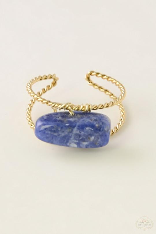 AL0915R-BAGUE AJUSTABLE EN ACIER INOXYDABLE DORÉ-BLEU