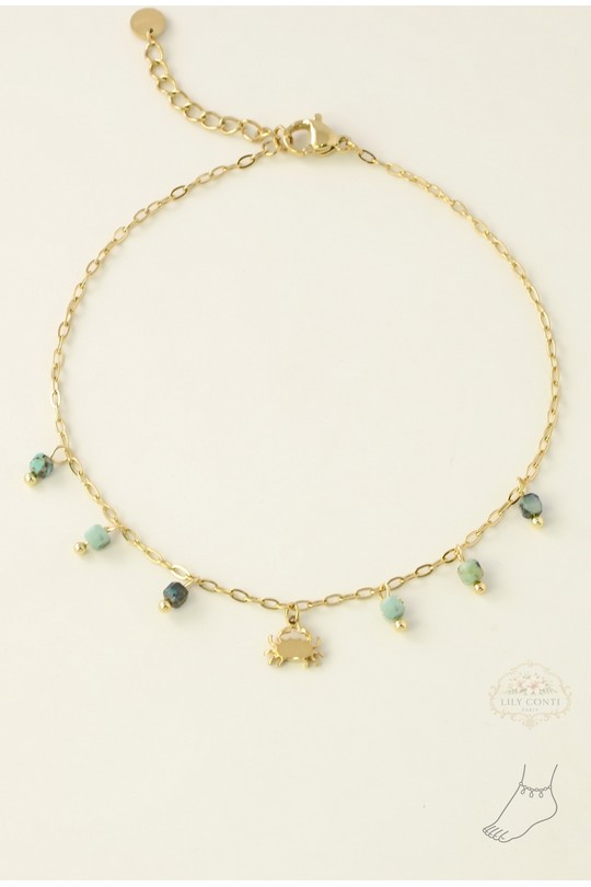 A0928A-Bracelet de cheville en acier inoxydable – pierres & pendentif crabe-VERT