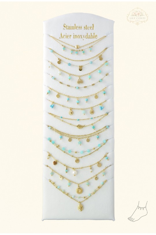 9601-14 Lot de 12 bracelets de cheville en acier inoxydable doré-TUQUOISE