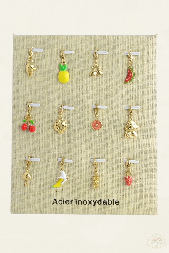 702-11 Lot 12 pendentifs en acier inoxydable doré avec présentoir-MULTICOULEUR