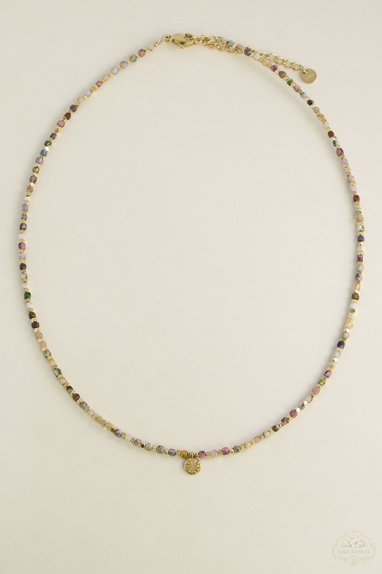 A0740N-Collier en acier inoxydable pierres naturelles multicolores-MULTICOULEUR