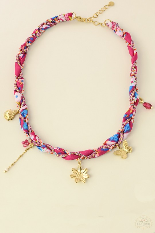 A0799N-Collier en acier inoxydable doré, tissu tressé-MULTICOULEUR