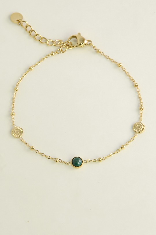 A0850B-Bracelet en acier inoxydable doré et pierre naturelle-VERT FONCÉ