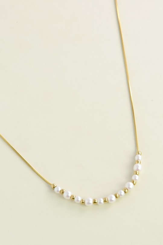 A0742N-10 Collier en acier inoxydable et perles d’imitation-BLANC
