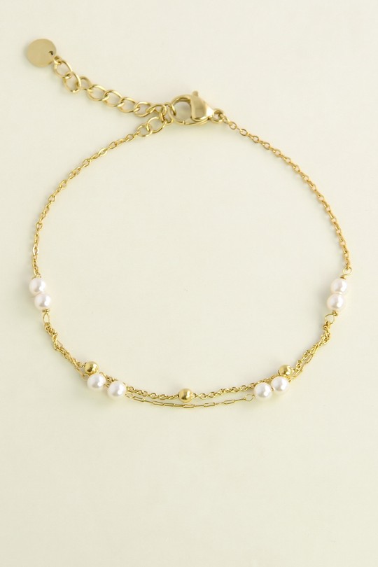 A0777B-Bracelet en acier inoxydable et perles d’imitation-BLANC