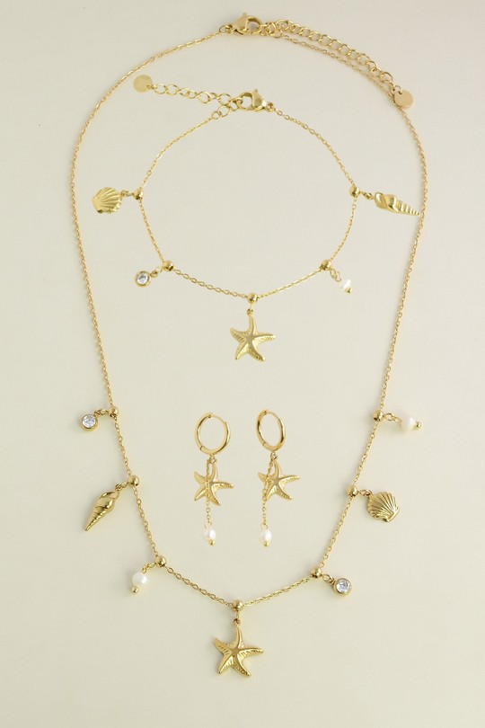 A0813B-E-N Parure collier, bracelet et boucles d’oreilles en acier inoxydable-BLANC