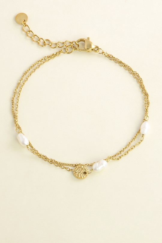 A0772B-10 Bracelet en acier inoxydable et perles d’eau douce-BLANC