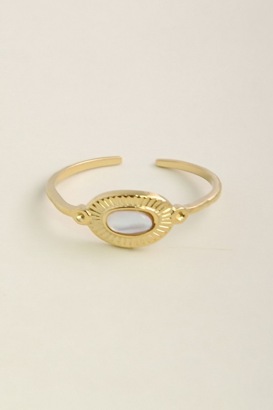 AL0760R-10 Bague ajustable dorée en acier inoxydable et nacre-BLANC