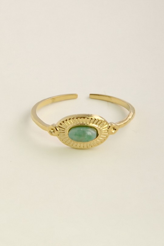 AL0760R-Bague ajustable dorée en acier inoxydable et pierre naturelle-VERT FONCÉ