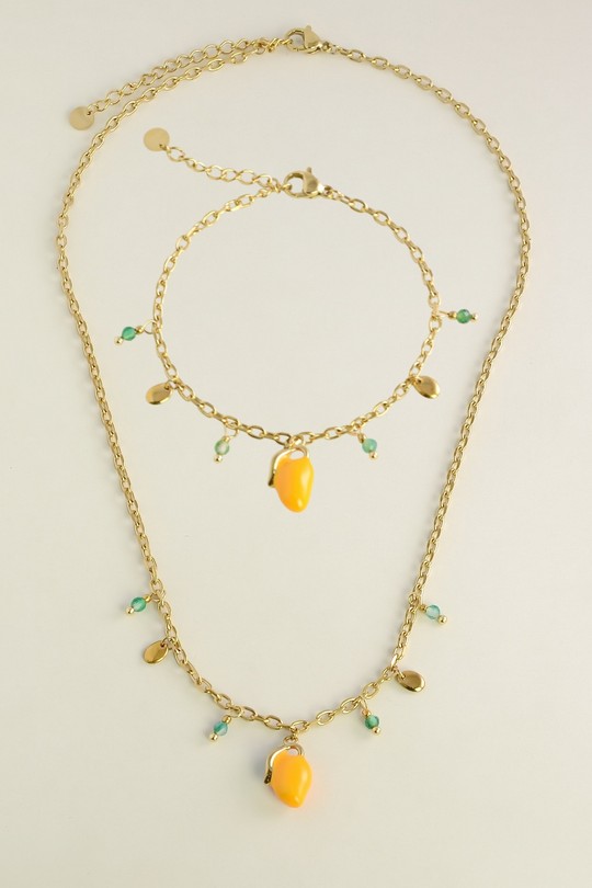 A0920B-N-Parure collier et bracelet en acier inoxydable avec breloque mangue-JAUNE