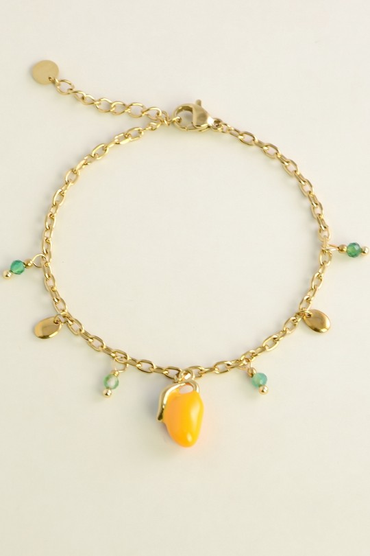 A0920B-Bracelet doré en acier inoxydable avec breloque mangue-JAUNE