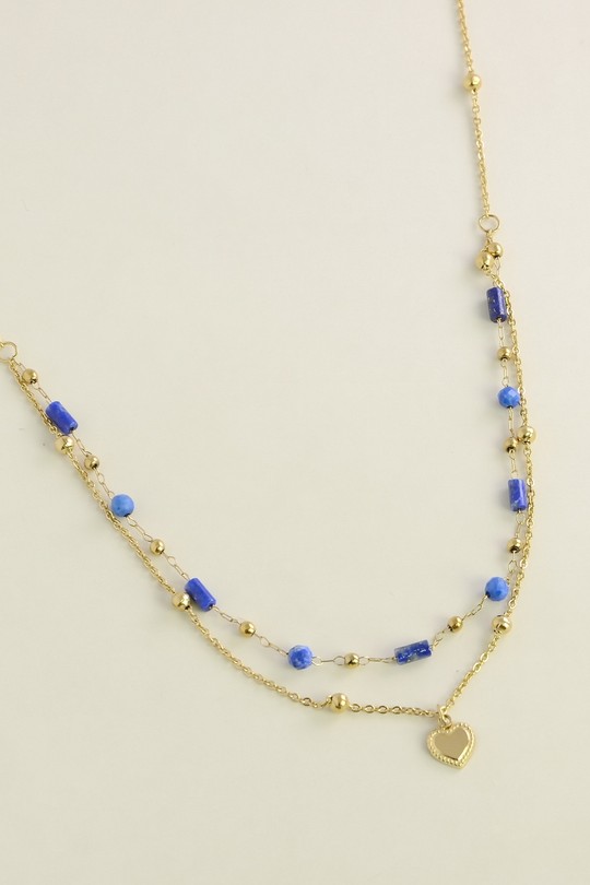 A0891N-Collier doré en acier inoxydable avec pierres naturelles et pendentif cœur-BLEU FONCÉ