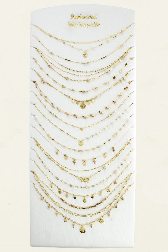 131-8 Lot de 15 colliers assortis en acier inoxydable-BEIGE