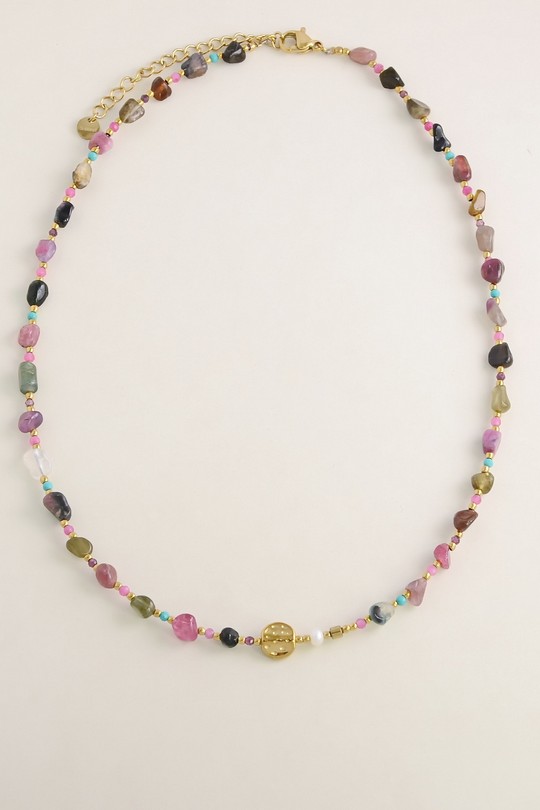 A0910N-Collier doré en acier inoxydable avec pierres naturelles-MULTICOULEUR