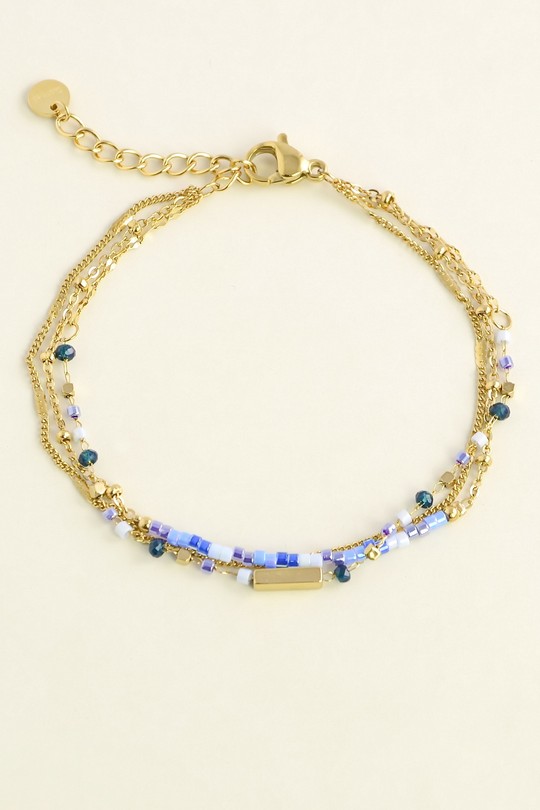 A0855B-Bracelet triple rangs doré en acier inoxydable avec perles rocailles et perles en pâte de verre-BLEU