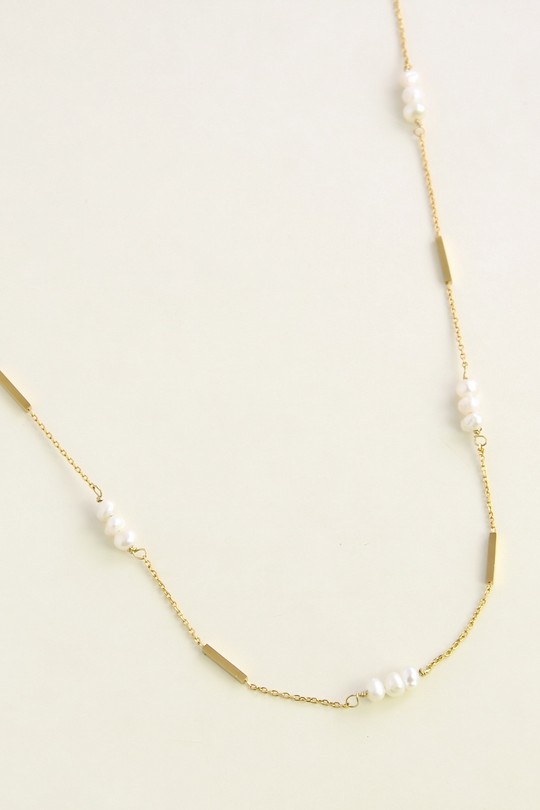 A0876N-10 Collier doré en acier inoxydable et perles d’eau douce-BLANC