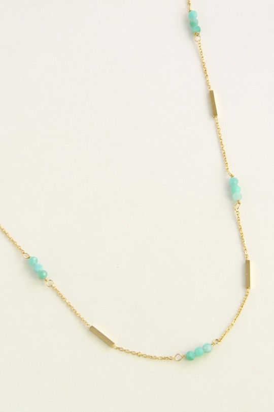 A0876N-Collier doré en acier inoxydable et pierres naturelles-TUQUOISE
