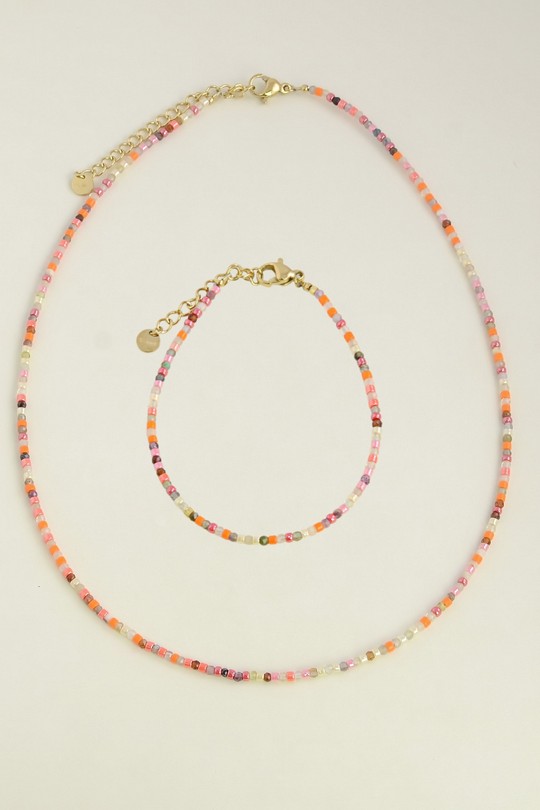 A0900B-N Parure en acier inoxydable doré et perles rocailles-ORANGE