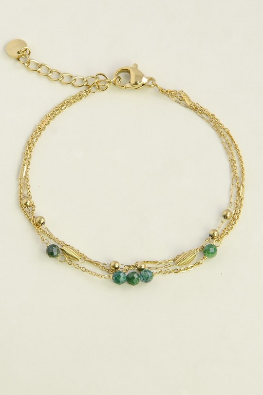 AL0788B-Bracelet 3 rangs doré en acier inoxydable et pierres facettées-VERT FONCÉ
