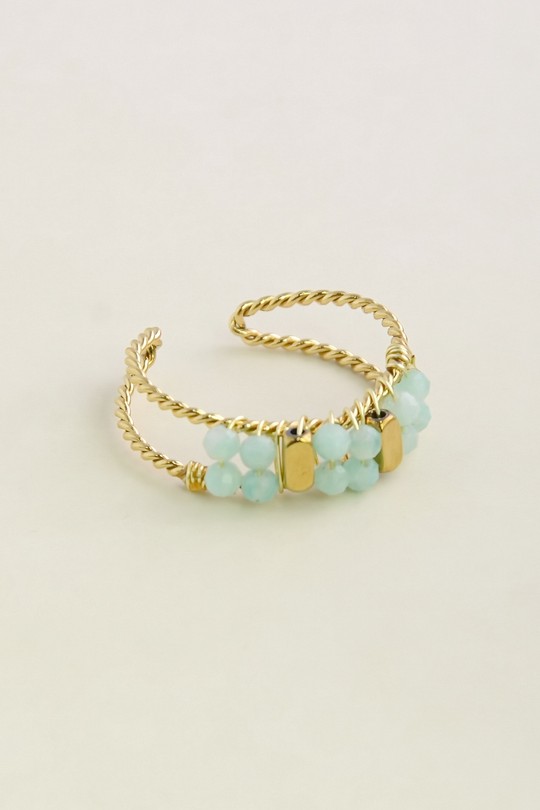 A0698R-Bague ajustable dorée en acier inoxydable et pierres facettées-TUQUOISE
