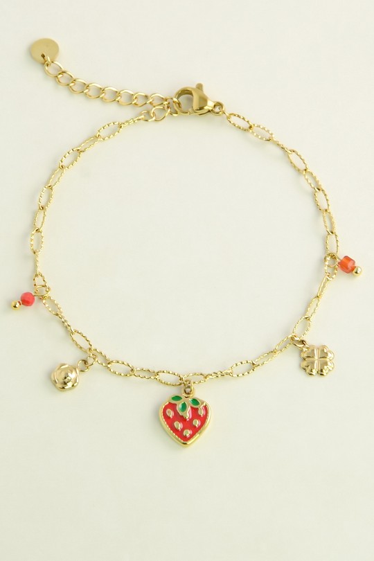 A0922B-Bracelet doré en acier inoxydable avec pendentif fraise-ROUGE