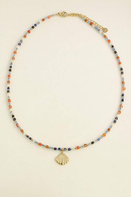 A0894N-Collier doré en acier inoxydable, pierres facettées, perles de rocaille et pendentif coquillage-MULTICOULEUR