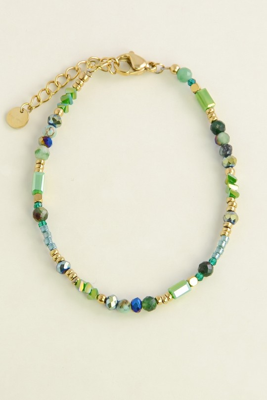 A0898B-Bracelet doré en acier inoxydable, pierres facettées et perles de rocaille-VERT FONCÉ