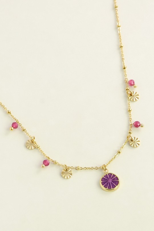 A0923N-Collier doré en acier inoxydable avec pendentif fruit émaillé-FUCHSIA