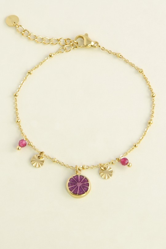 A0923B-Bracelet doré en acier inoxydable avec pendentif fruit émaillé-FUCHSIA