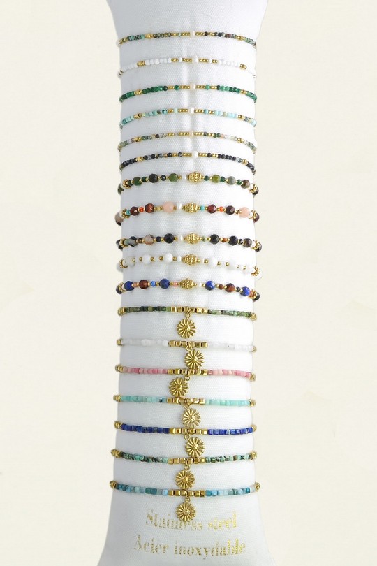 3634-11 Lot de 18 bracelets en acier inoxydable avec pierres et autres matériaux-MULTICOULEUR