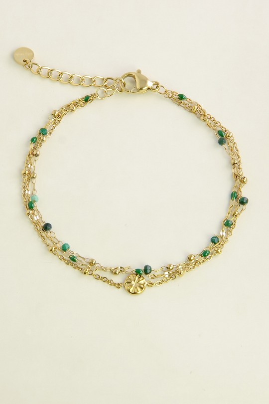AL0773B-Bracelet 3 rangs doré en acier inoxydable avec pierres-VERT FONCÉ