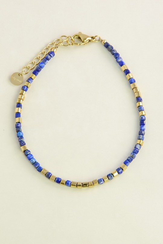 AL0700B-Bracelet doré en acier inoxydable avec pierres-BLEU FONCÉ